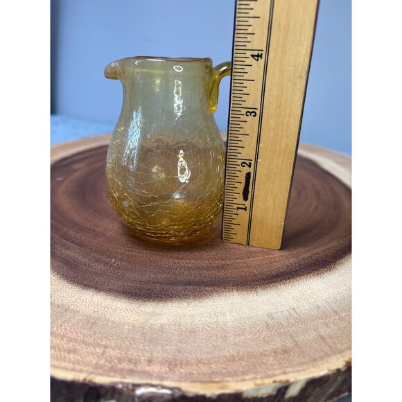 Hand Blown Amber Crackle Glass Miniature Pitcher with Handle 1970s - Picture 6 of 8